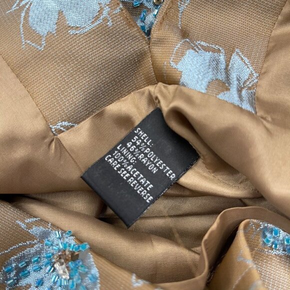 Carmen Marc Valvo SIZE 6 Camel/Aqua Beaded or Embellished Ruched Mini w Boning - Picture 6 of 8